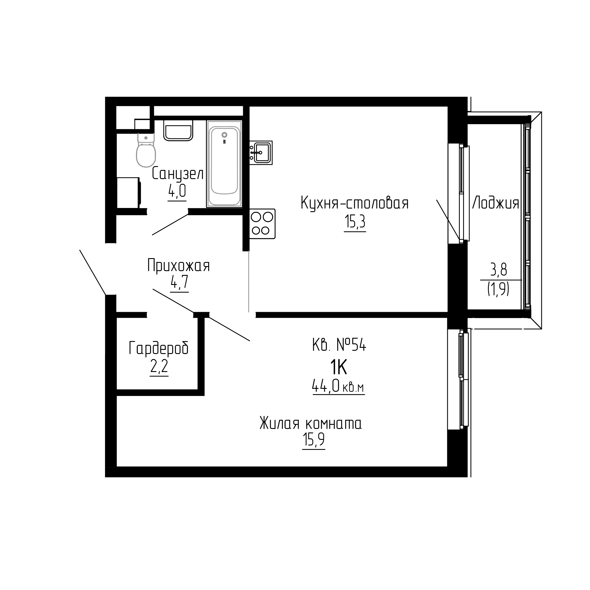 ЖК ДНС Сити (DNS Сити), 1-комн кв 44,0 м2, за 7 568 000 ₽, 2 этаж